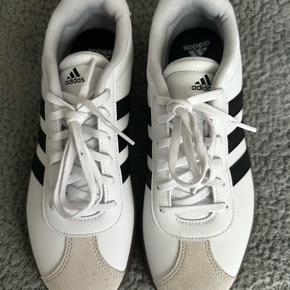 Adidas Men's White and Black Striped Sneakers